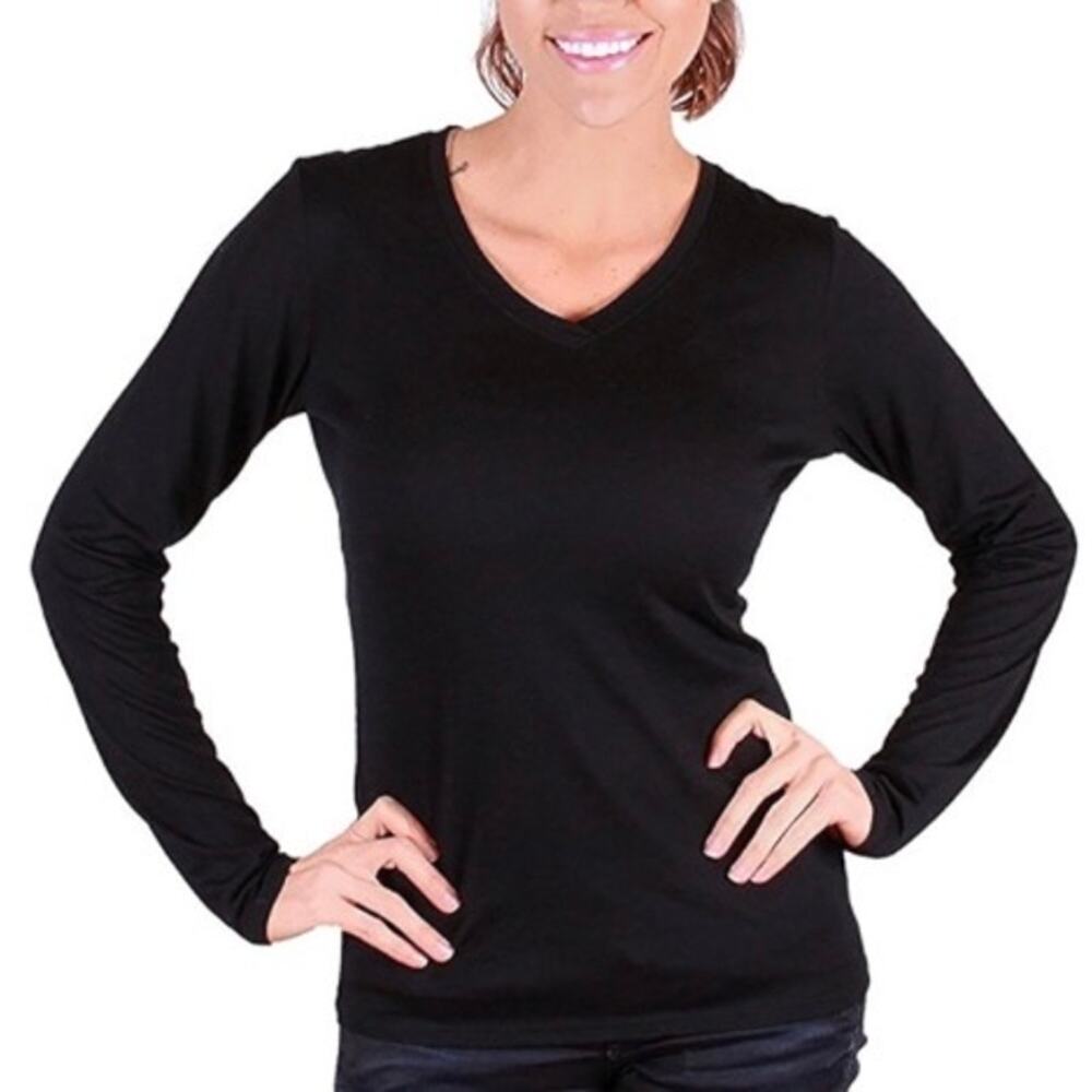 Segments Black 100% Merino Wool Top Long Sleeve V-Neck Base Layer XL Hiking - Picture 3 of 6